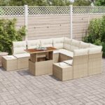 vidaXL Záhradný jedálenský set s vankúšom 9 pcs Béžová a krémová – Obrázok 3