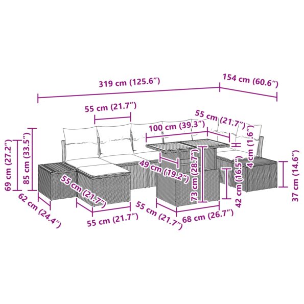 3349991_12.jpg vidaXL Záhradná pohovka Set 8 Krémové vankúše s čiernym rámom – Obrázok 12