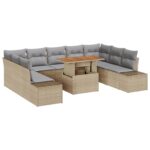 vidaXL Záhradný gauč set Set 10 Béžová, Šedá Ratan, Polyester – Obrázok 2