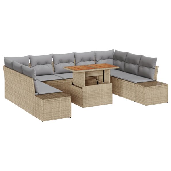 3350007_2.jpg vidaXL Záhradný gauč set Set 10 Béžová, Šedá Ratan, Polyester – Obrázok 2