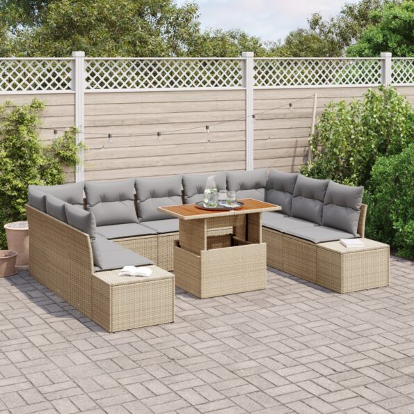 3350007_3.jpg vidaXL Záhradný gauč set Set 10 Béžová, Šedá Ratan, Polyester – Obrázok 3