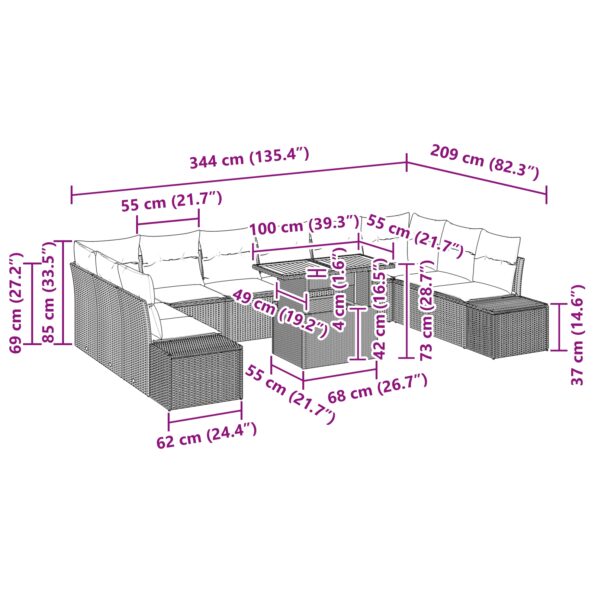 vidaXL Záhradný gaučový set Sada 11 kusov Čierny Ratan – Obrázok 11