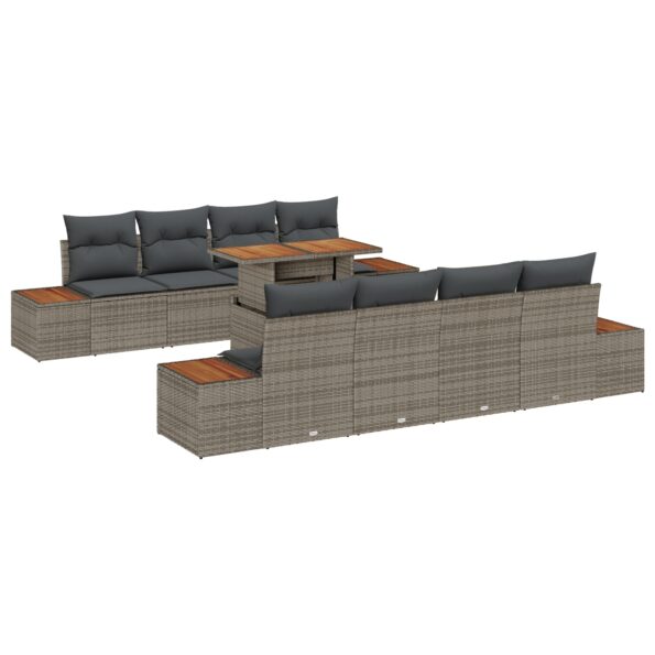 vidaXL Záhradný jedálenský set s vankúšom 9 pcs Sivá a hnedá – Obrázok 2