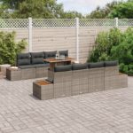 vidaXL Záhradný jedálenský set s vankúšom 9 pcs Sivá a hnedá – Obrázok 3