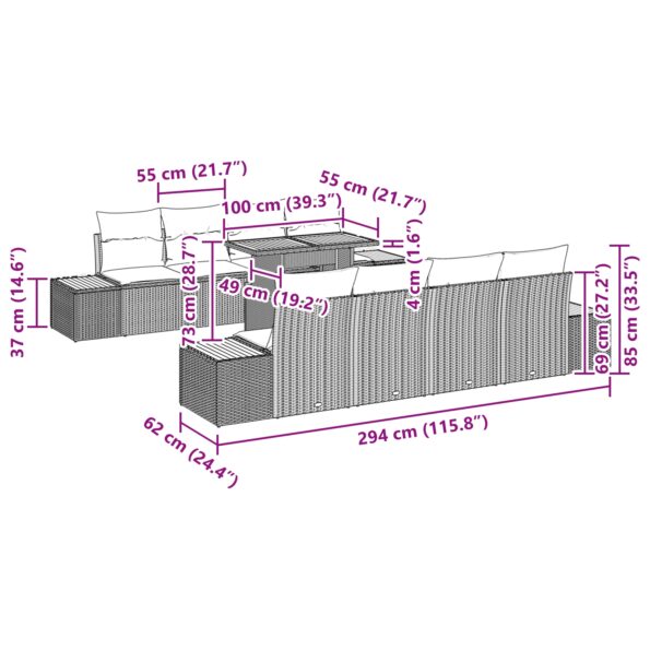 vidaXL záhradná pohovka 9-dielna súprava Béžová PE ratan – Obrázok 10