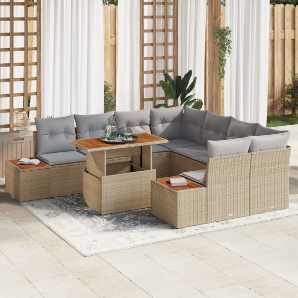 3350057_1.jpg vidaXL Záhradný pohovkový set Set 9 Béžová a šedá Poly ratan, polyester – Obrázok 1