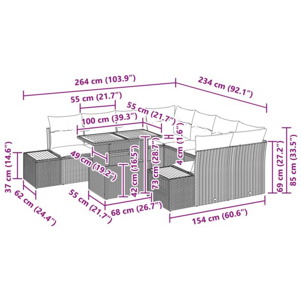 3350057_11.jpg vidaXL Záhradný pohovkový set Set 9 Béžová a šedá Poly ratan, polyester – Obrázok 11