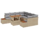 vidaXL Záhradný pohovkový set Set 9 Béžová a šedá Poly ratan, polyester – Obrázok 2