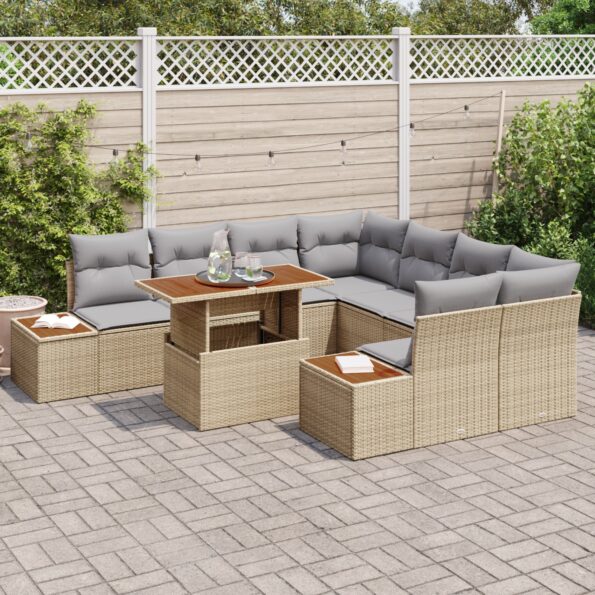 3350057_3.jpg vidaXL Záhradný pohovkový set Set 9 Béžová a šedá Poly ratan, polyester – Obrázok 3