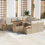 vidaXL Záhradný sofa set Set 9 Béžová Ratan Záhradný jedálenský set