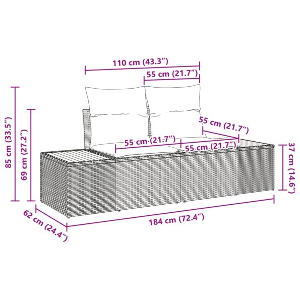 vidaXL Záhradný sofa set Set 9 Béžová Ratan Záhradný jedálenský set – Obrázok 13