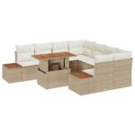 vidaXL Záhradný sofa set Set 9 Béžová Ratan Záhradný jedálenský set – Obrázok 2