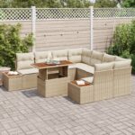 vidaXL Záhradný sofa set Set 9 Béžová Ratan Záhradný jedálenský set – Obrázok 3