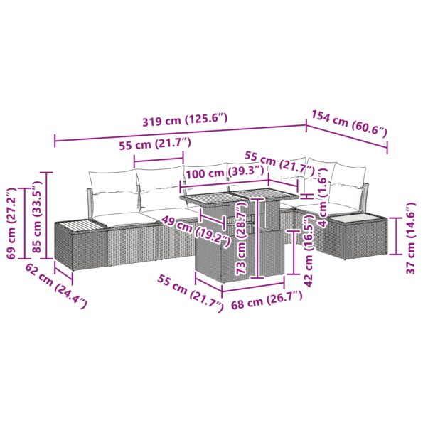 vidaXL Záhradná sedacia súprava Sada 7 Béžová Poly ratan – Obrázok 11