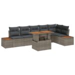 vidaXL Záhradný jedálenský set s vankúšom 7 pcs Sivá a hnedá – Obrázok 2