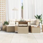 vidaXL Záhradná Sada Pohoviek Sada 7 Béžová Ratan Záhradný nábytok – Obrázok 3