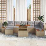 vidaXL Záhradná pohovka Set 8 kusov Béžová, Šedá Ratan, Polyester – Obrázok 7