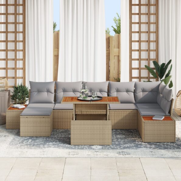 vidaXL Záhradná pohovka Set 8 kusov Béžová, Šedá Ratan, Polyester – Obrázok 7