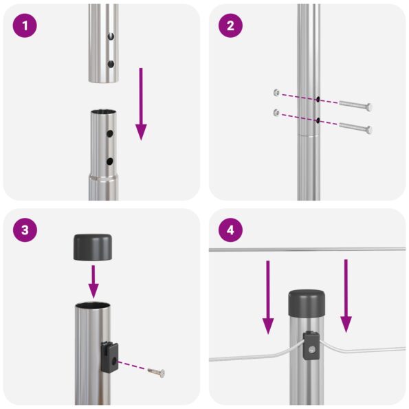 vidaXL Stĺpy plotu 52 ks Ø32 mm 150 cm Galvanizovaná oceľ – Obrázok 6