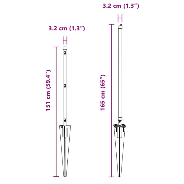 vidaXL Stĺpy plotu so špicom 26 ks Ø32 mm 120 cm Pozinkovaná oceľ – Obrázok 9
