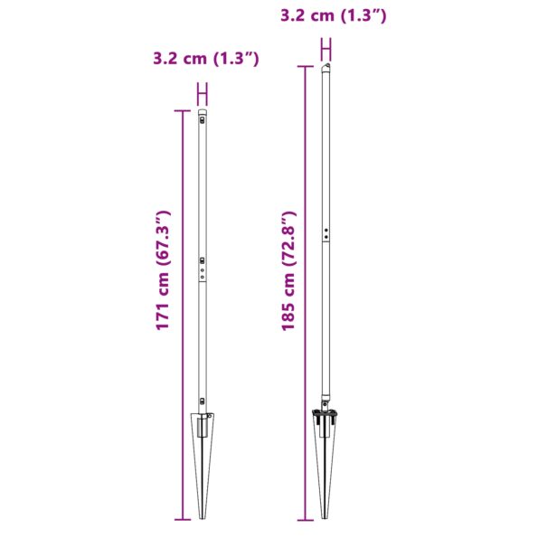 3350210_9.jpg vidaXL Stĺpiky na plot s hrotom 52 ks Ø32 mm 140 cm Pozinkovaná oceľ – Obrázok 9