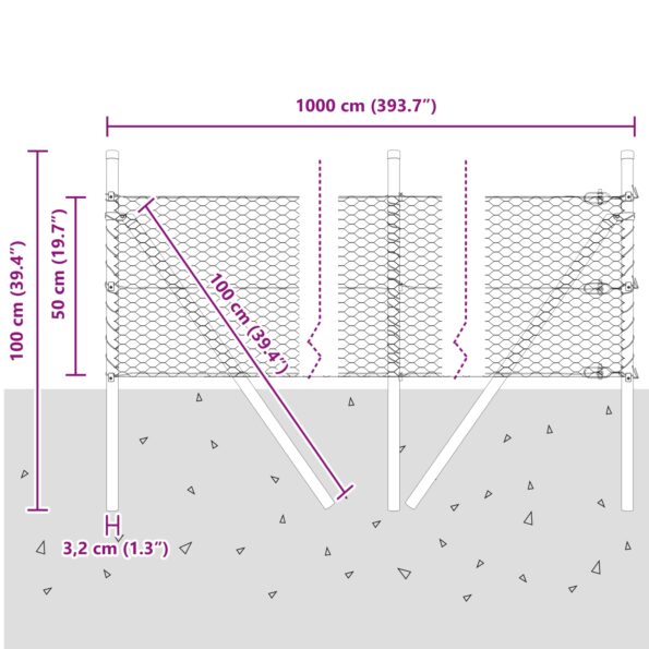 Hexagonálne oplotenie vidaXL Zelené 0.5x10 m Oceľ, Oplotenia vidaXL 7 ks Zelené Ø32 mm 100 cm Pozinkovaná oceľ – Obrázok 12