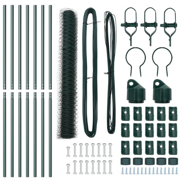vidaXL hexagónový plot zelený 1x10 m oceľ, vidaXL oplotenie stĺpikov 7 ks zelený Ø32 mm 150 cm pozinkovaná oceľ – Obrázok 4