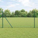 vidaXL Hexagónové oplocenie Zelené 1.2x10 m Oceľ, vidaXL Oplocovacie stĺpiky 7 ks Zelené Ø32 mm 170 cm Galvanizovaná oceľ
