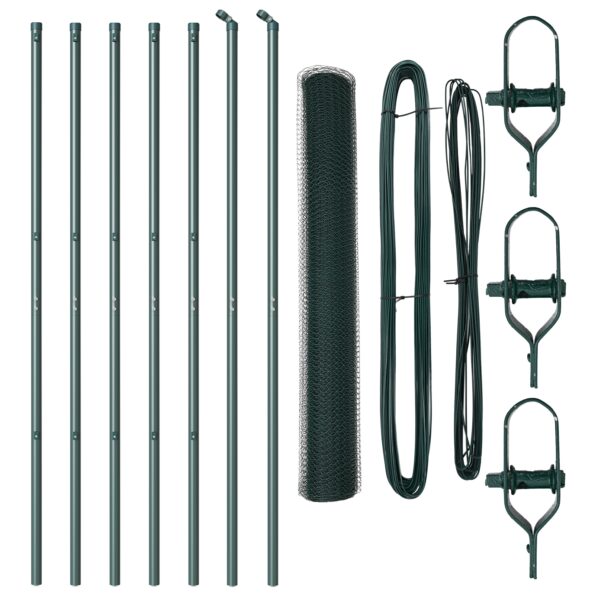 vidaXL Hexagónový plot Zelený 1,4x10 m Ocel, vidaXL Plotové stĺpy 7 ks Zelené Ø32 mm 190 cm pozinkovaná oceľ – Obrázok 2
