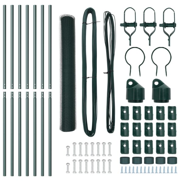 vidaXL Hexagónový plot Zelený 1,4x10 m Ocel, vidaXL Plotové stĺpy 7 ks Zelené Ø32 mm 190 cm pozinkovaná oceľ – Obrázok 4