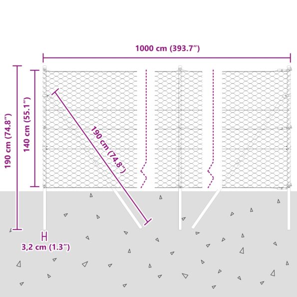 vidaXL hexagonálny plot zelený 1.4x10 m oceľ, vidaXL plotové stĺpy 7 ks zelené Ø32 mm 190 cm pozinkovaná oceľ – Obrázok 12