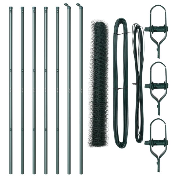 vidaXL hexagonálny plot zelený 1.4x10 m oceľ, vidaXL plotové stĺpy 7 ks zelené Ø32 mm 190 cm pozinkovaná oceľ – Obrázok 2