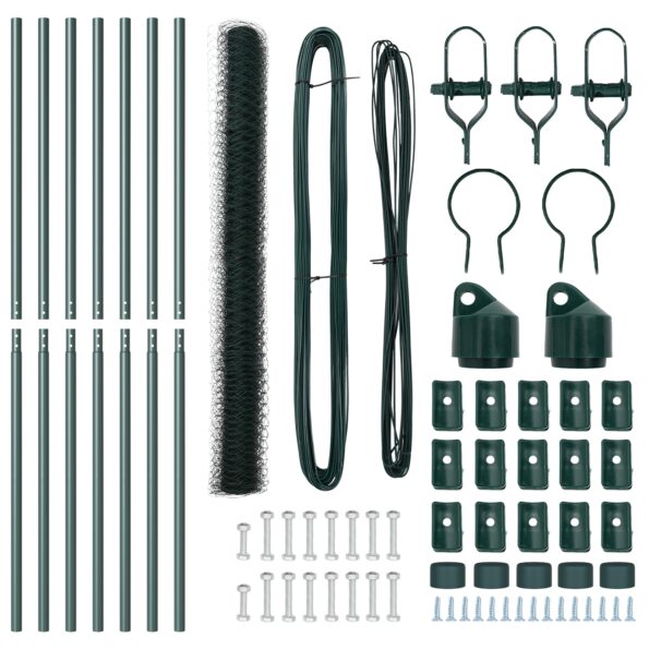 vidaXL Hexagonálny plot Zelený 1.5x10 m Oceľ, vidaXL Plotové stĺpy 7 ks Zelené Ø32 mm 200 cm Pozinkovaná oceľ – Obrázok 4