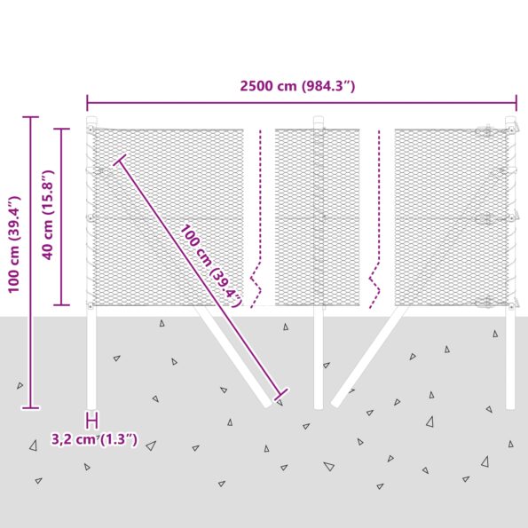 vidaXL Hexagonálne oplotenie Zelené 0.4x25 m Ocel, vidaXL Oplotenie stĺpikov 13 ks Zelené Ø32 mm 80 cm Galvanizovaná oceľ – Obrázok 12