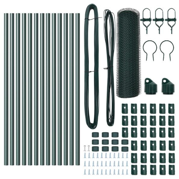 vidaXL hexagonálny plot Zelený 0.4x25 m Oceľ, vidaXL plotové stĺpiky 13 ks Zelené Ø32 mm 80 cm pozinkovaná oceľ – Obrázok 4