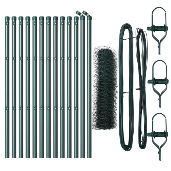 Hexagonálny plot vidaXL Zelený 0.4x25 m Oceľ, Plotové stĺpiky vidaXL 13 ks Zelené Ø32 mm 80 cm Pozinkovaná oceľ – Obrázok 2