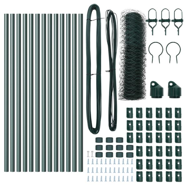 Hexagonálny plot vidaXL Zelený 0.4x25 m Oceľ, Plotové stĺpiky vidaXL 13 ks Zelené Ø32 mm 80 cm Pozinkovaná oceľ – Obrázok 4