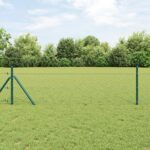 vidaXL Šesťuholníkové oplotenie zelené 0.6x25 m oceľ, vidaXL Stĺpiky oplotenia 13 ks zelené Ø32 mm 100 cm pozinkovaná oceľ