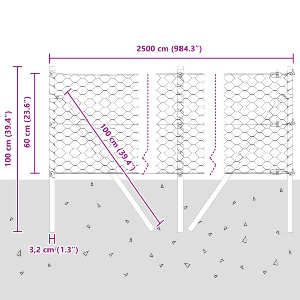 3352667_12.jpg vidaXL Šesťuholníkové oplotenie zelené 0.6x25 m oceľ, vidaXL Stĺpiky oplotenia 13 ks zelené Ø32 mm 100 cm pozinkovaná oceľ – Obrázok 12