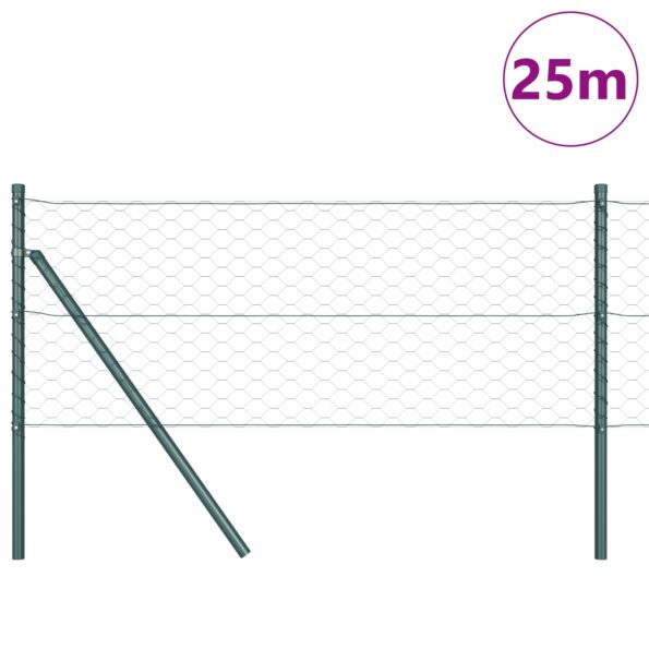 3352667_3.jpg vidaXL Šesťuholníkové oplotenie zelené 0.6x25 m oceľ, vidaXL Stĺpiky oplotenia 13 ks zelené Ø32 mm 100 cm pozinkovaná oceľ – Obrázok 3