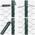 vidaXL Šesťuholníkové oplotenie zelené 0.6x25 m oceľ, vidaXL Stĺpiky oplotenia 13 ks zelené Ø32 mm 100 cm pozinkovaná oceľ – Obrázok 7