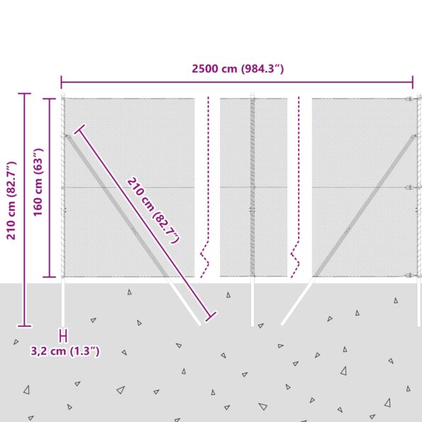 Hexagónový plot vidaXL Zelený 1,6x25 m Oceľ, Plotové stĺpy vidaXL 13 ks Zelené Ø32 mm 210 cm Galvanizovaná oceľ – Obrázok 12