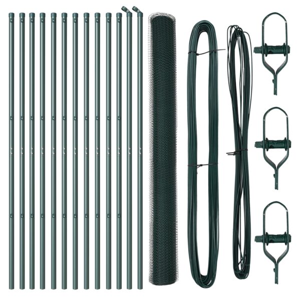 Hexagónový plot vidaXL Zelený 1,6x25 m Oceľ, Plotové stĺpy vidaXL 13 ks Zelené Ø32 mm 210 cm Galvanizovaná oceľ – Obrázok 2