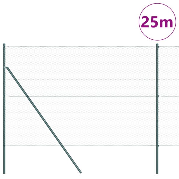 3352690_3.jpg Hexagonálna ohrada vidaXL Zelená 1.6x25 m Oceľ, Stĺpiky na ohradu vidaXL 13 ks Zelené Ø32 mm 210 cm Pozinkovaná oceľ – Obrázok 3