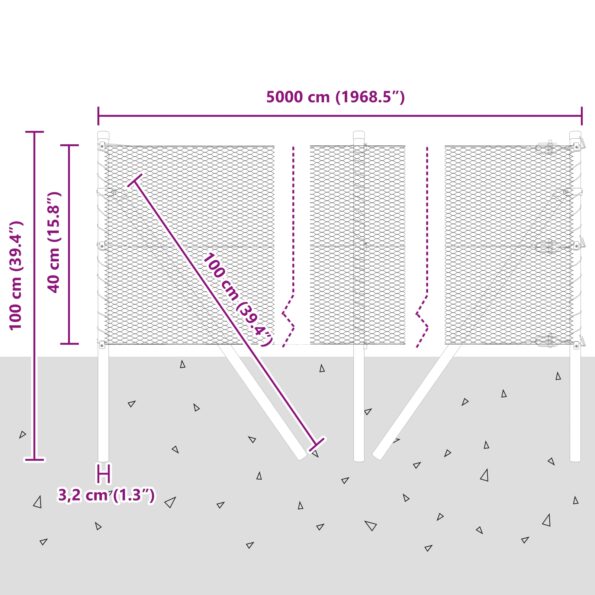 vidaXL Hexagónové oplotenie Zelené 0.4x50 m Oceľ, vidaXL Stĺpy na oplotenie 13 ks Zelené Ø32 mm 80 cm Galvanizovaná oceľ – Obrázok 12