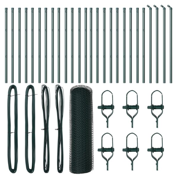 vidaXL Hexagónové oplotenie Zelené 0.4x50 m Oceľ, vidaXL Stĺpy na oplotenie 13 ks Zelené Ø32 mm 80 cm Galvanizovaná oceľ – Obrázok 2