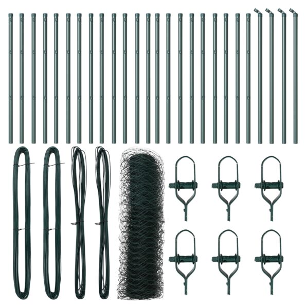 Hexagonálne oplotenie vidaXL Zelené 0.4x50 m Oceľ, Stĺpy vidaXL 13 ks Zelené Ø32 mm 80 cm Pozinkovaná oceľ – Obrázok 2