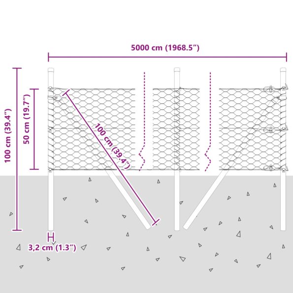 3352698_12.jpg vidaXL Hexagonálne oplotenie Zelené 0.5x50 m Oceľ, vidaXL Oplotené stĺpiky 13 ks Zelené Ø32 mm 100 cm pozinkovaná oceľ – Obrázok 12