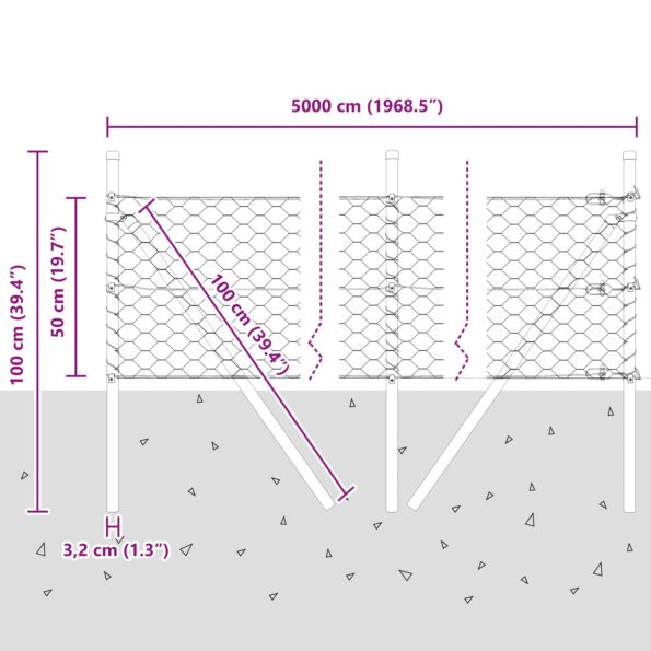 vidaXL Hexagonálne oplotenie Zelené 0.5x50 m Oceľové, vidaXL Plotové stĺpiky 13 ks Zelené Ø32 mm 100 cm Pozinkovaná oceľ – Obrázok 12