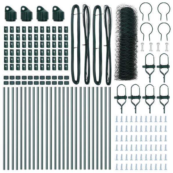 vidaXL Hexagonálne oplotenie Zelené 0.5x50 m Oceľové, vidaXL Plotové stĺpiky 13 ks Zelené Ø32 mm 100 cm Pozinkovaná oceľ – Obrázok 4